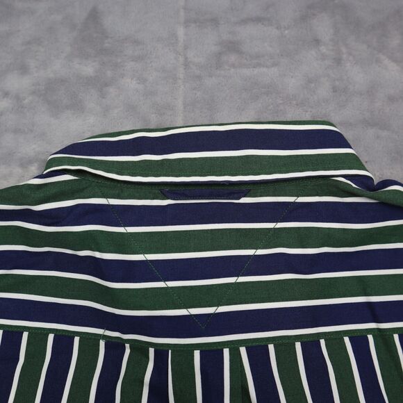 Tommy Hilfiger Shirt Mens Large Blue Green Striped Logo Button Up Casual - Picture 12 of 15